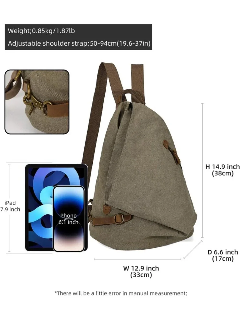 Vintage Canvas Backpack - Large Casual Daypack for Outdoor Travel & Hiking